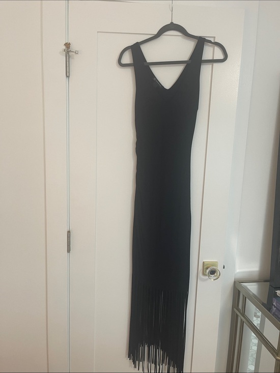 INC International Concepts Dresses & Skirts - Sleek Black Fringe Maxi Dress - V-Neck